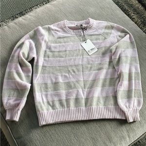 **New** Cashmere crew neck sweater w/ tags — Grey/Lavendar Stripe